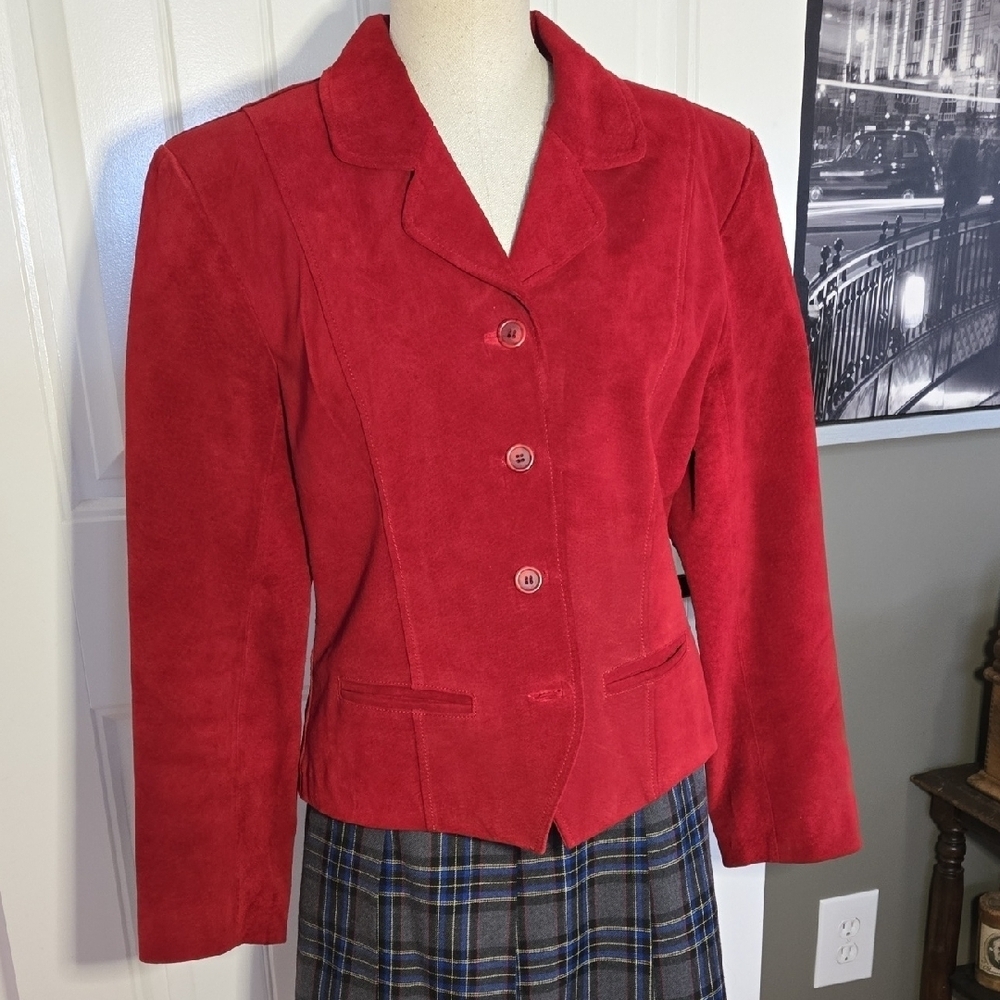 Margaret Godfrey Vintage Suede Blazer Lined Red Suede Leather Size 12